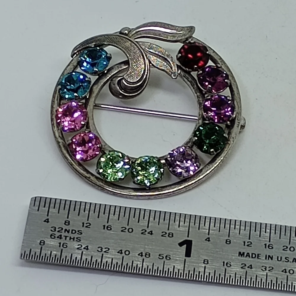 * vintage Van Dell sterling silver  multi color rhinestones pin brooch